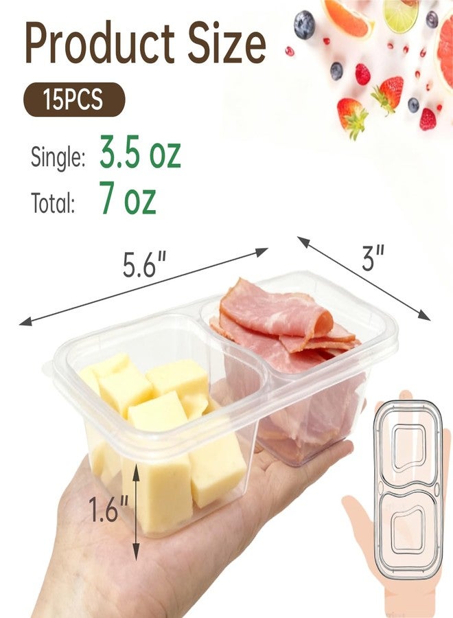 HIFFION 15 Pack Reusable Snack Containers with Lids, Double Compartment Condiment Snack Pack Containers, Reusable Snack Packs, 2 Compartment Snack Containers for Meal Prep, Take-out, Party & Travel-7oz - Image 3
